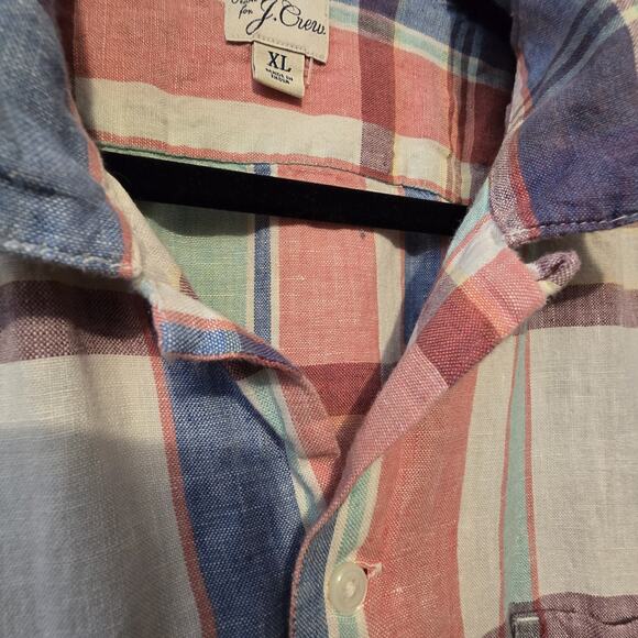 J Crew Baird McNutt Irish Linen Plaid Camp Shirt Men XL Loop Collar Short Sleeve - Picture 6 of 12